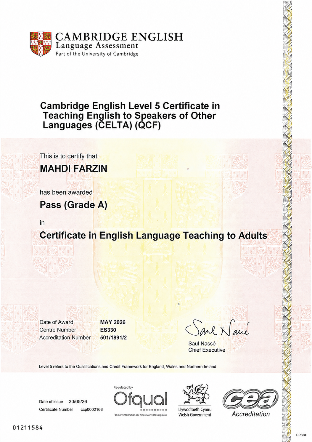 CELTA certificate