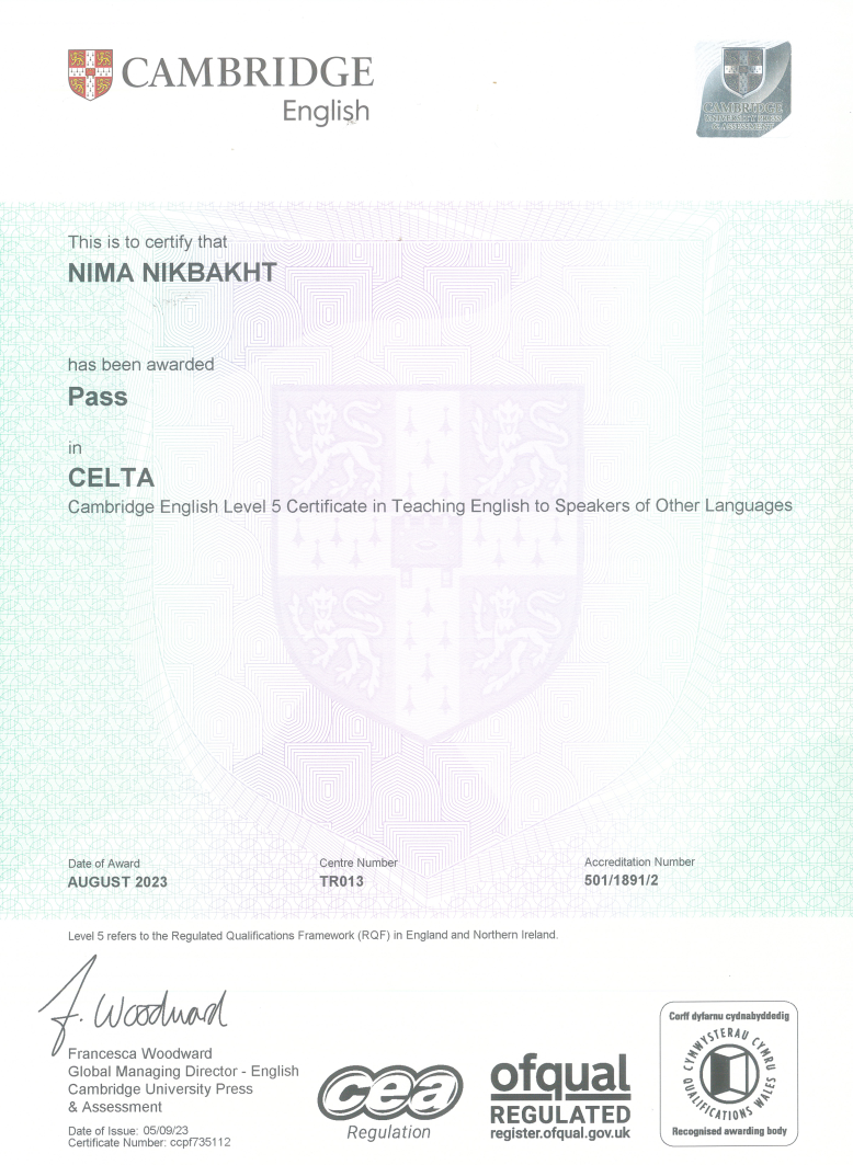 Cambridge CELTA certificate