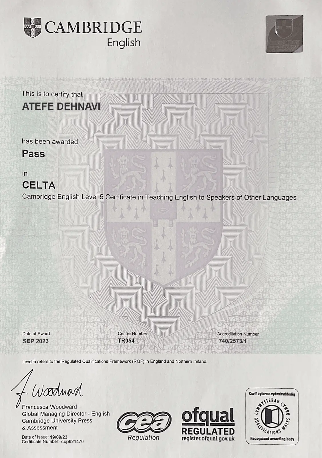 CELTA certificate