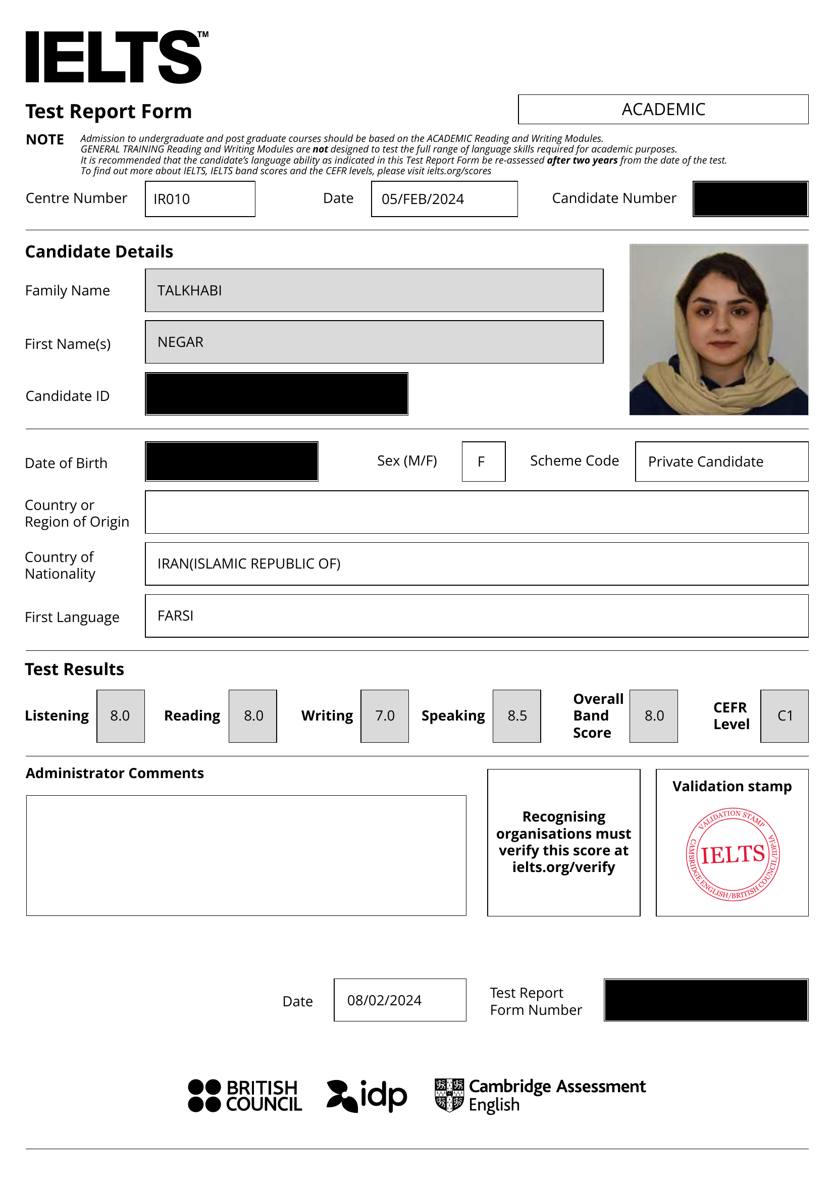 IELTS certificate