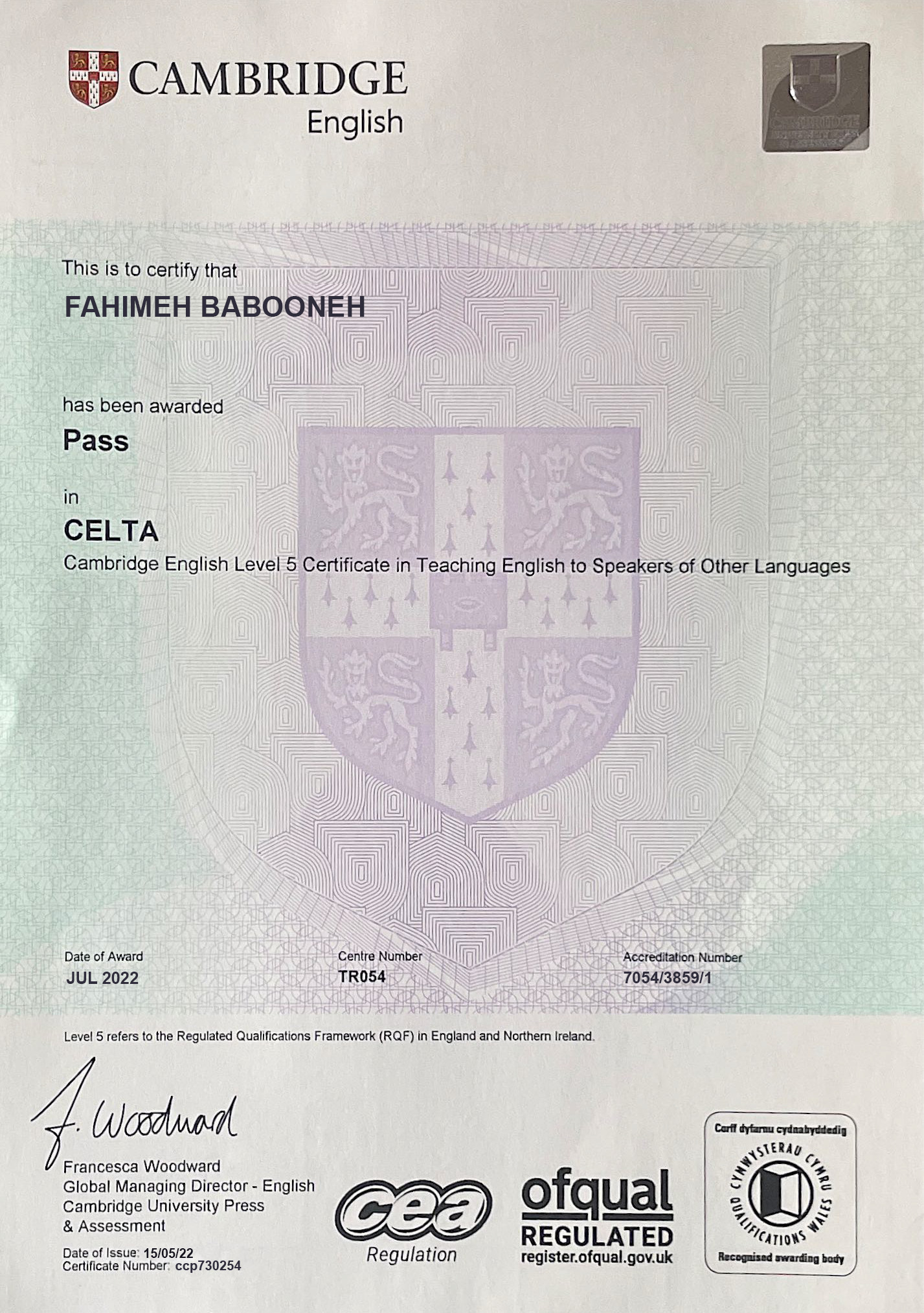 CELTA certificate