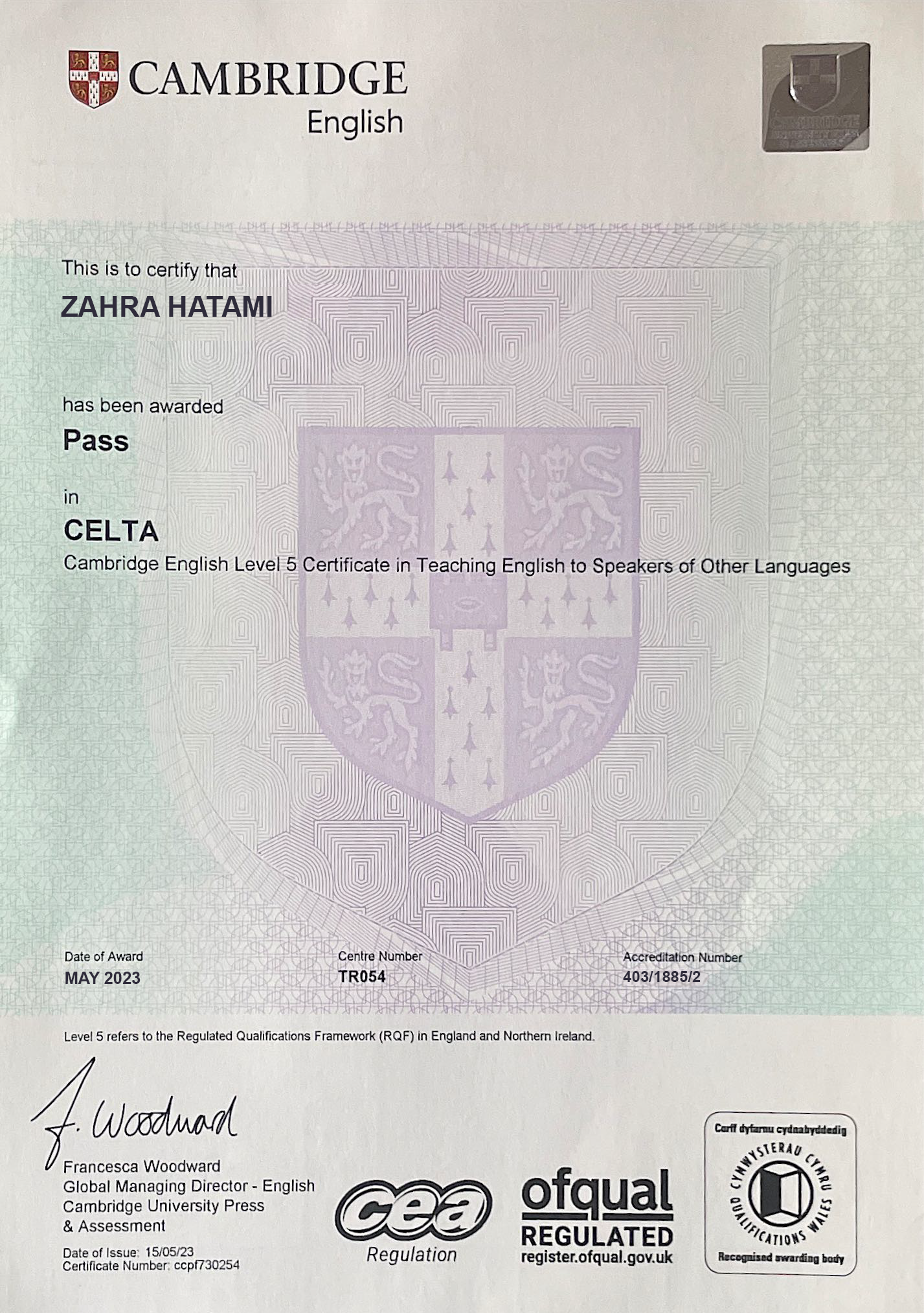 CELTA certificate