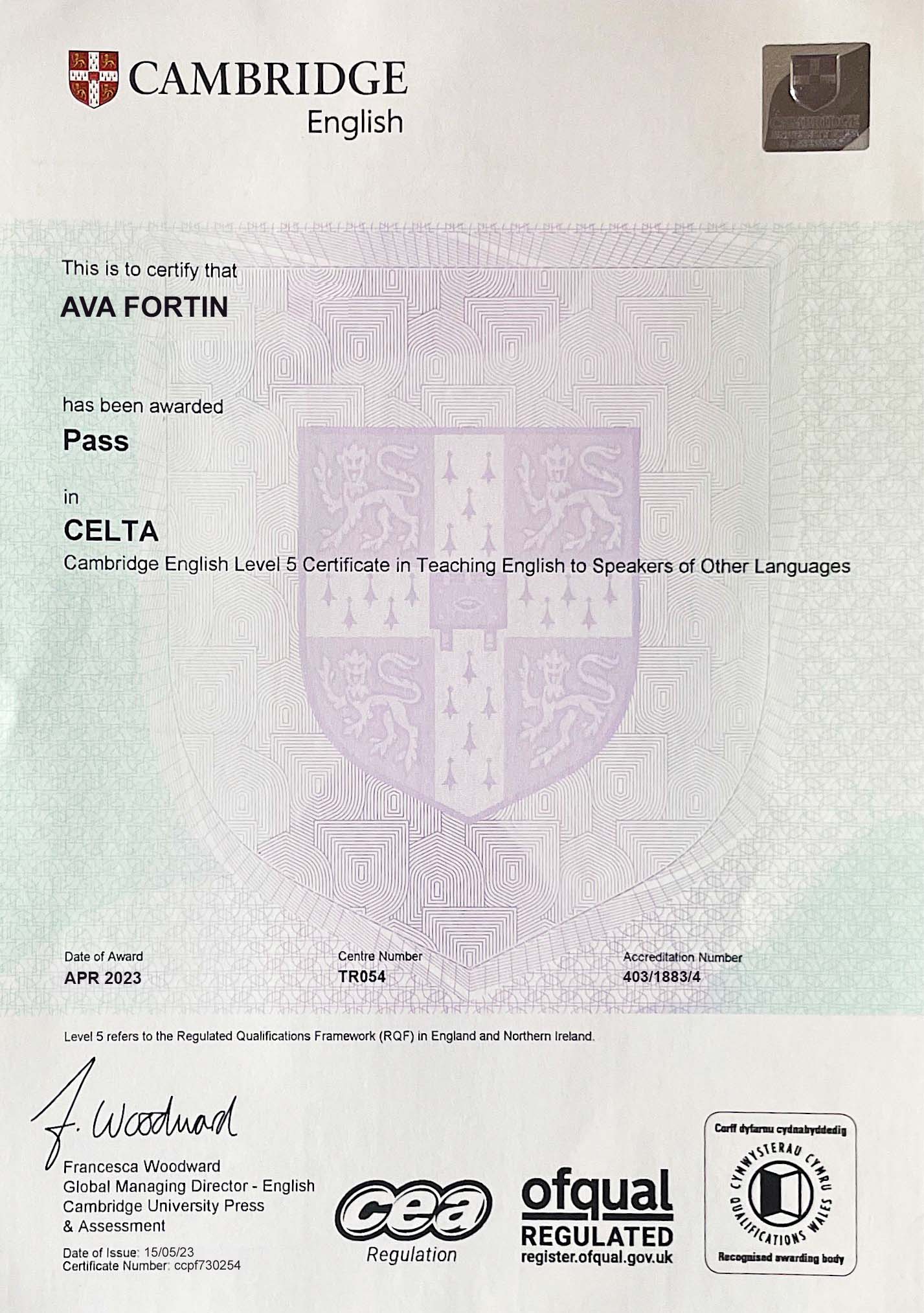 Celta certificate