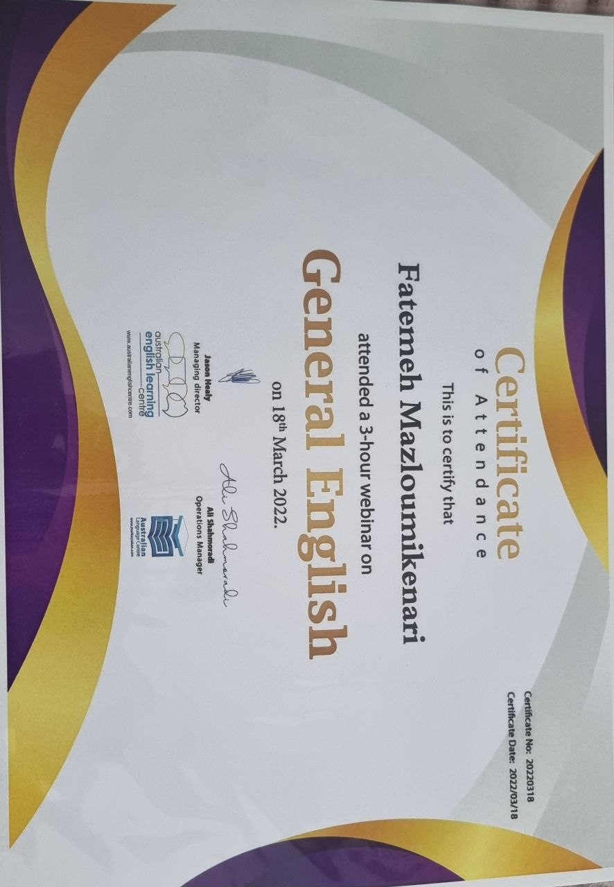 General English Training Course certificate