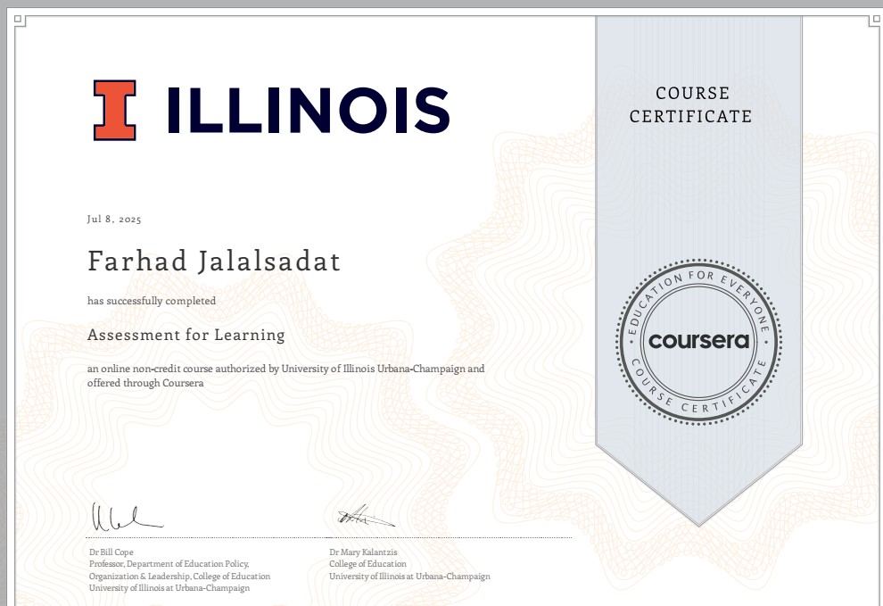 Assessment for Learning certificate