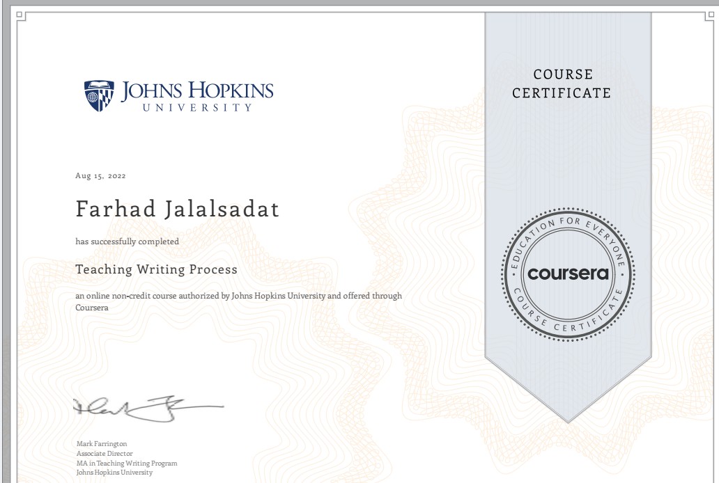 Teaching Writing Process certificate