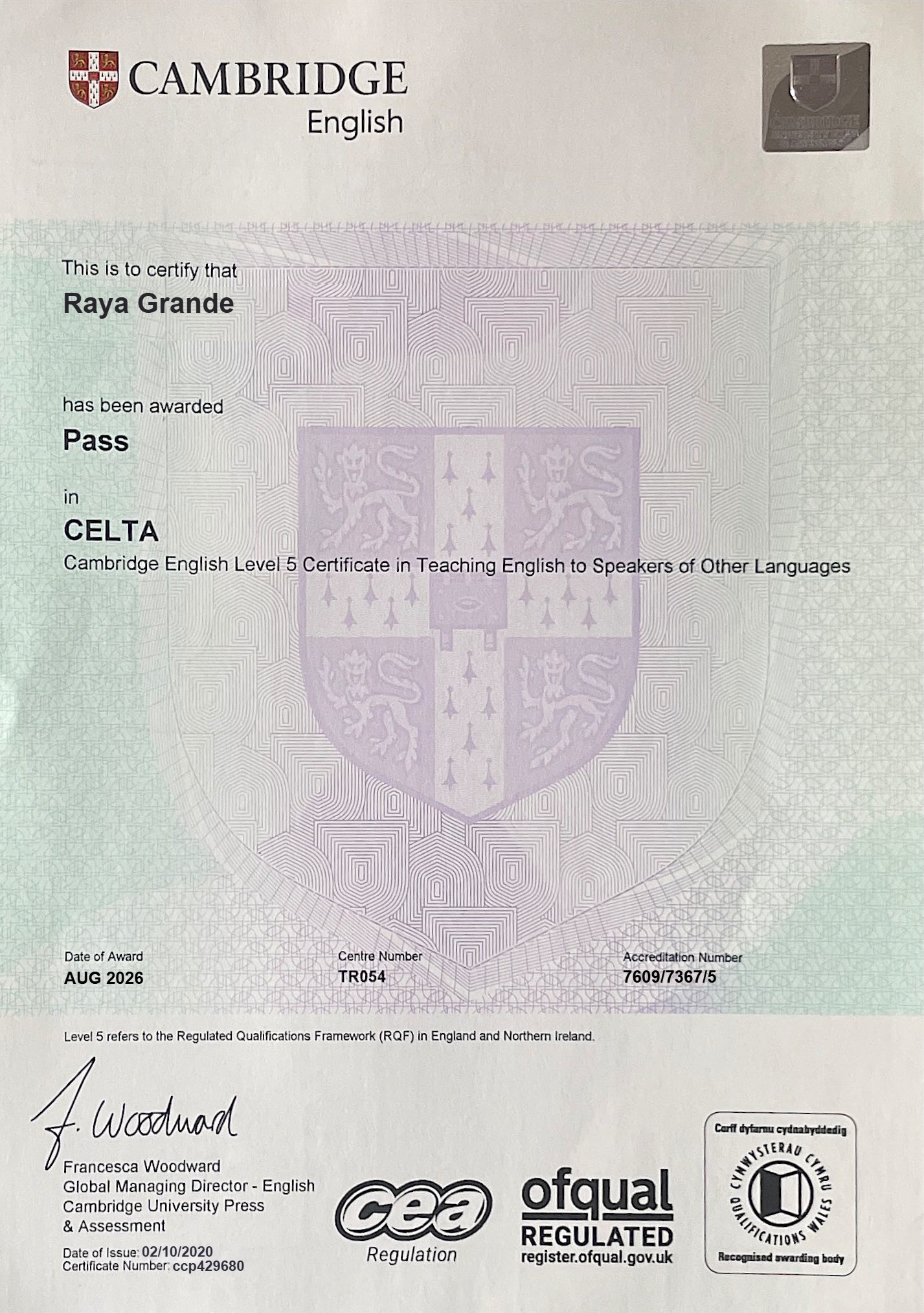 CELTA certificate