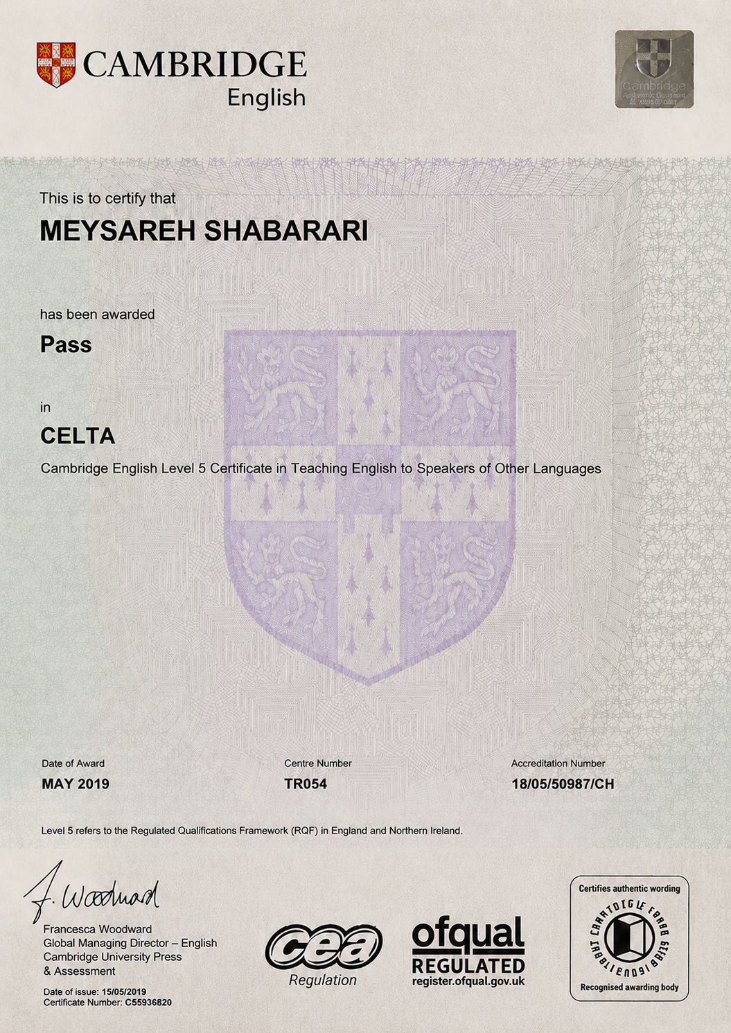 CELTA certificate