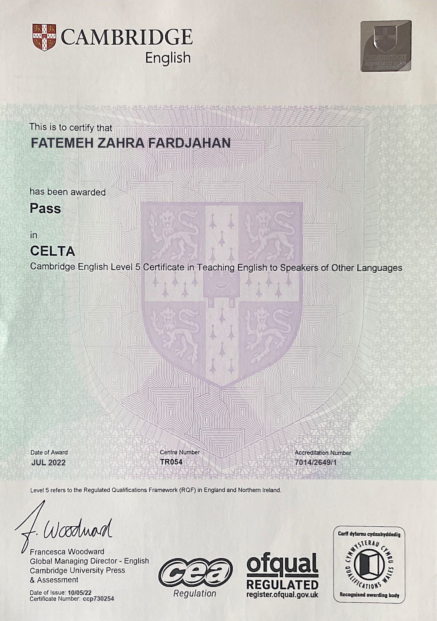 CELTA certificate