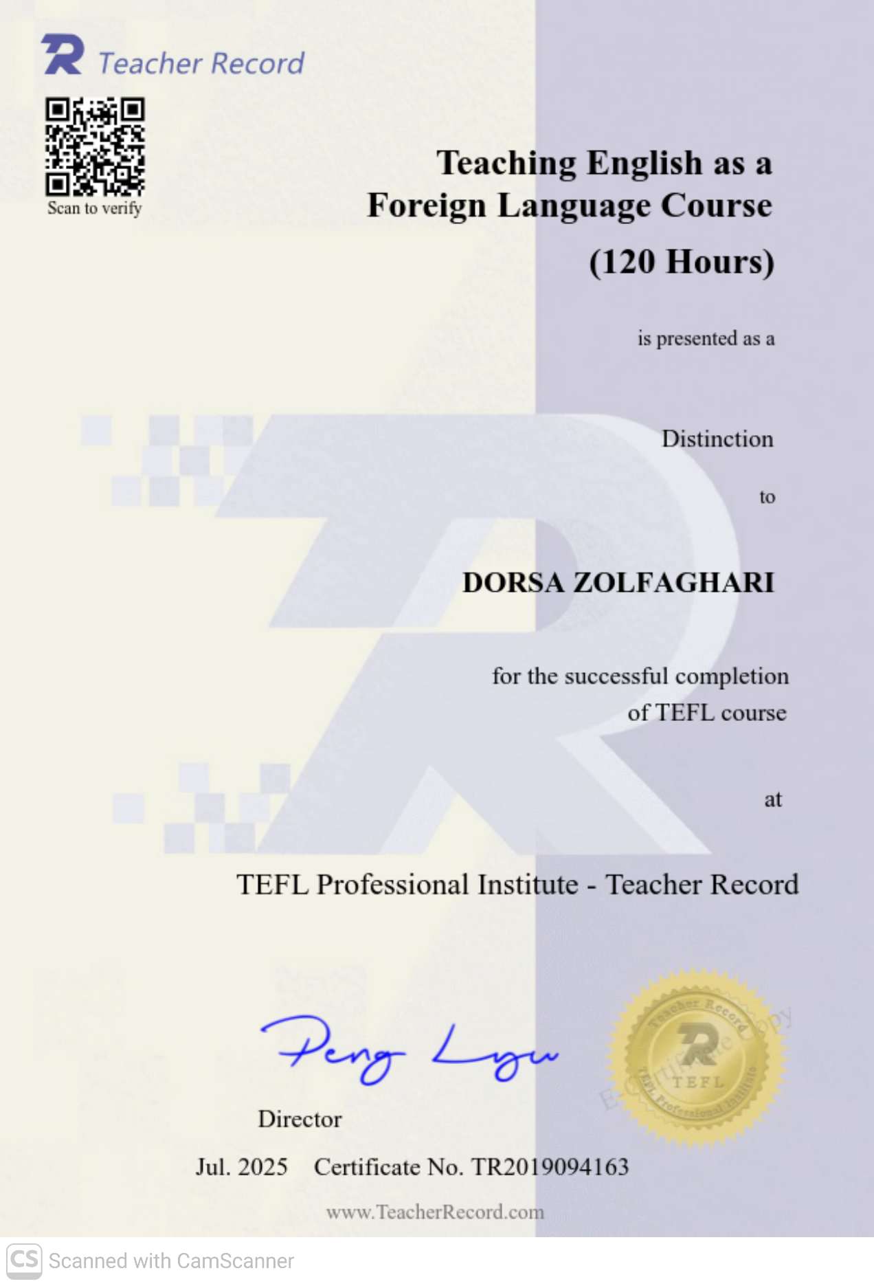 TEFL certificate