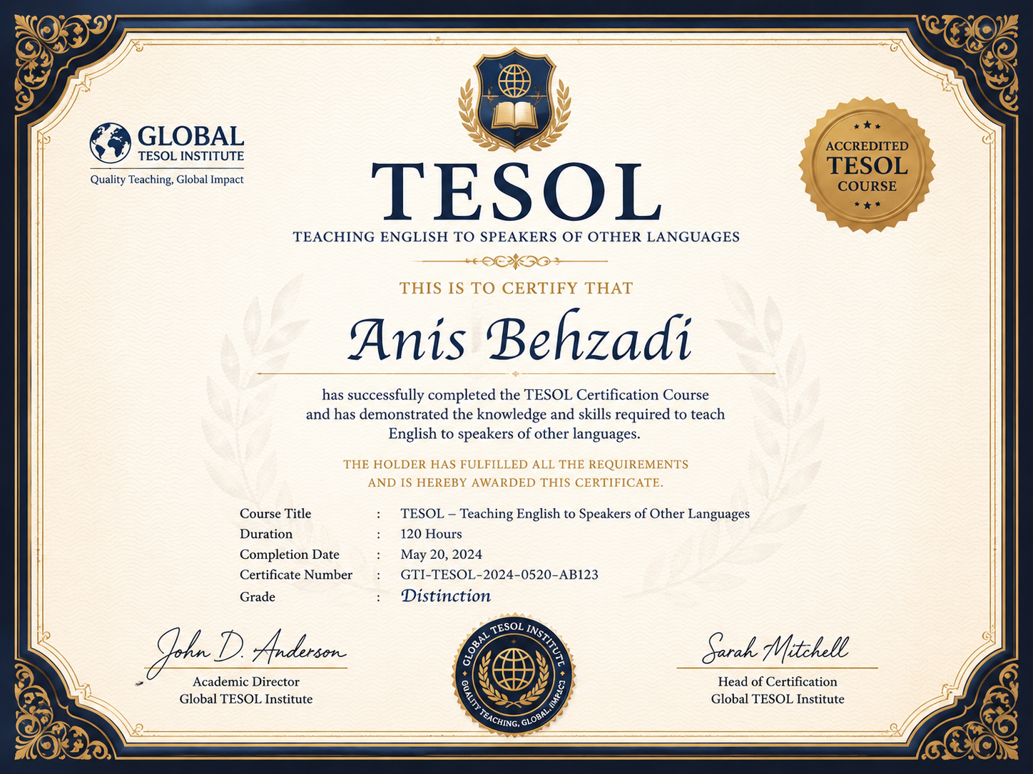 TESOL certificate