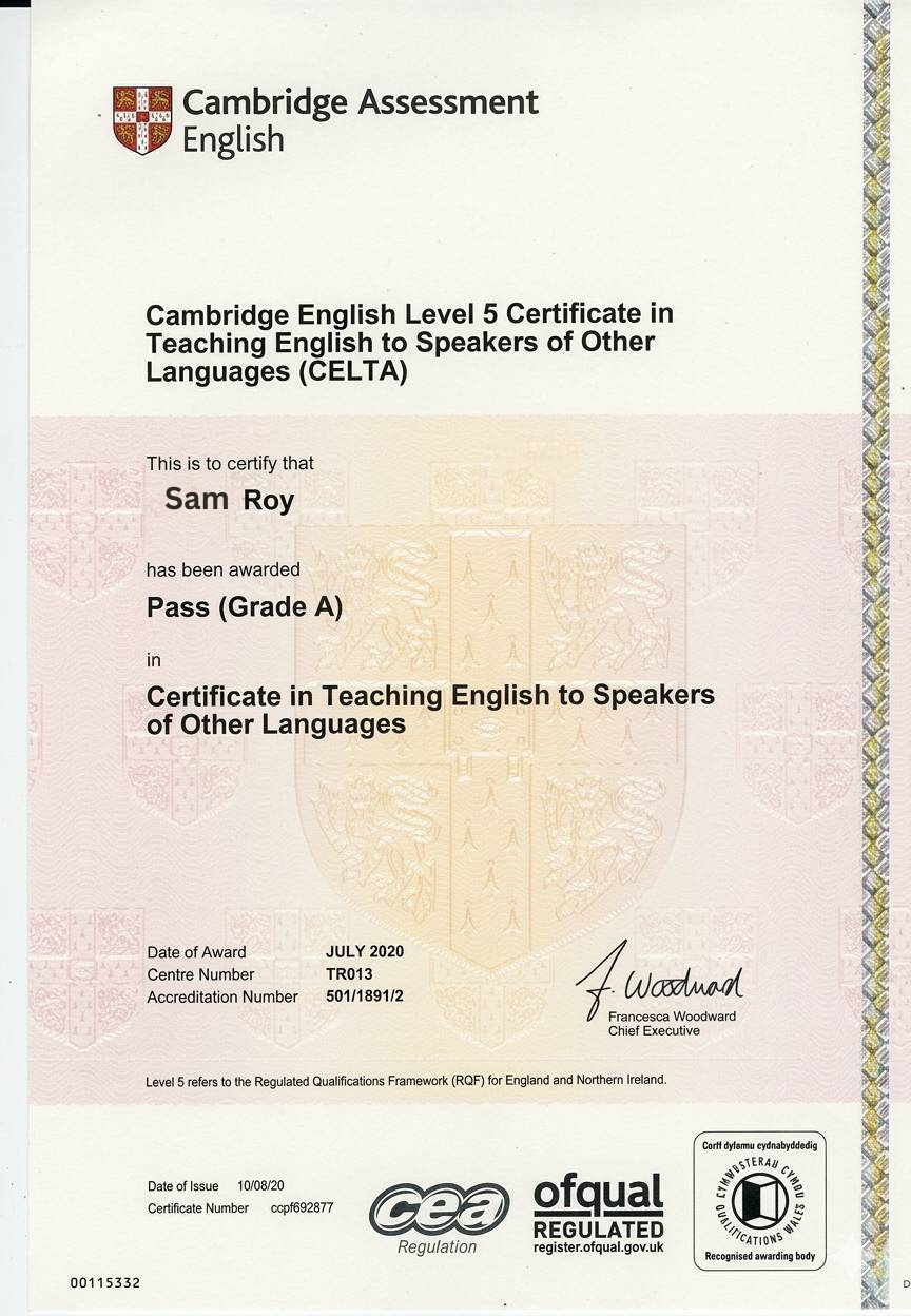CELTA certificate