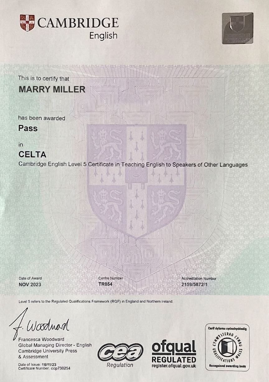 CELTA certificate
