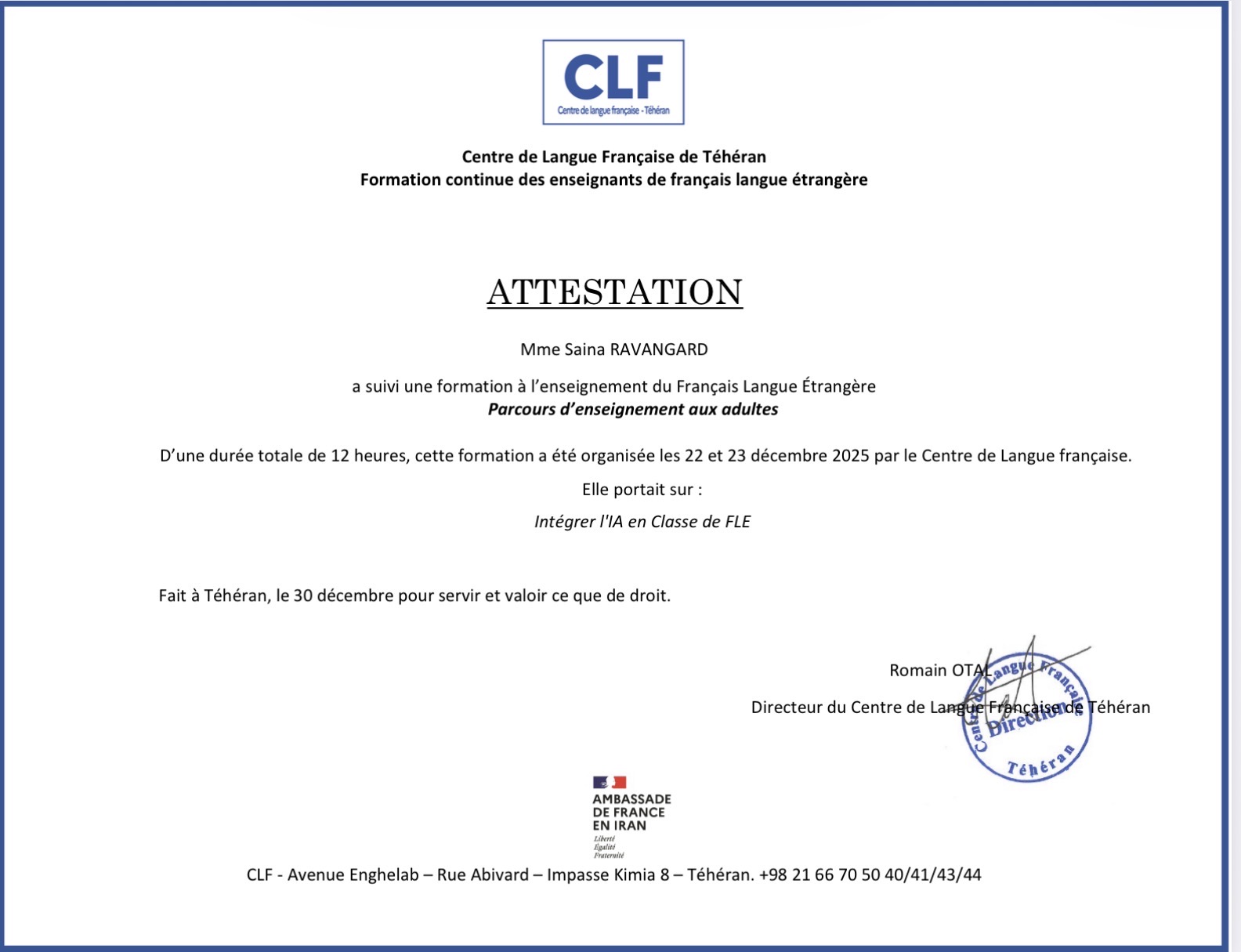 AI Integration in the FLE Classroom certificate