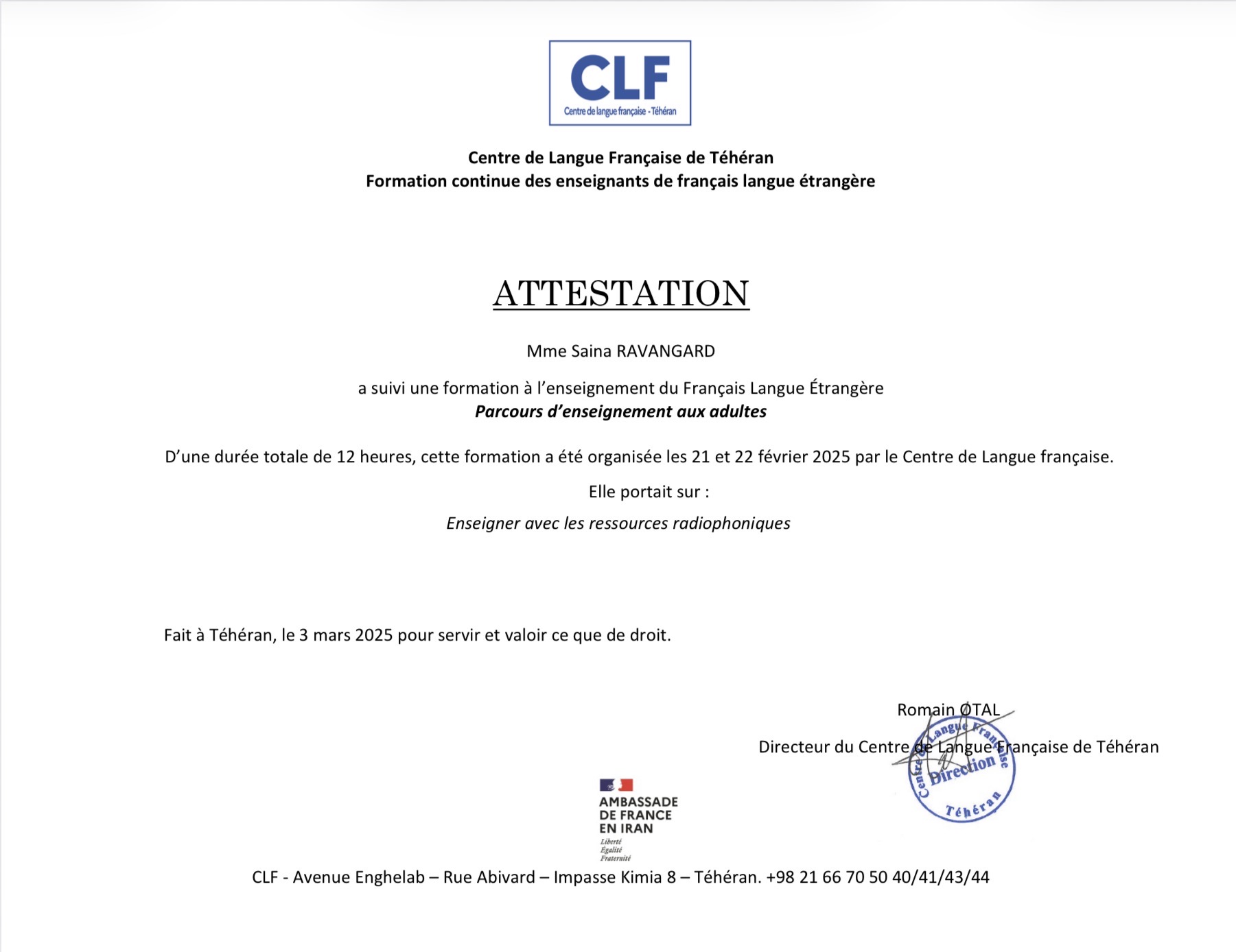 Teaching with Radio Resources certificate