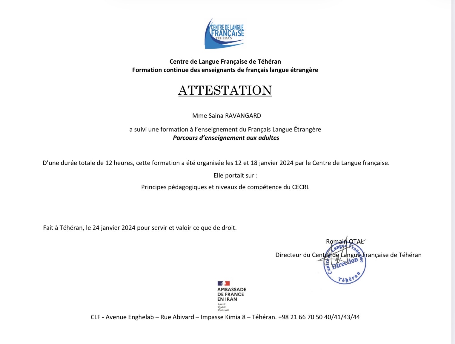 Pedagogical Principles and Competency Levels of the CEFR certificate