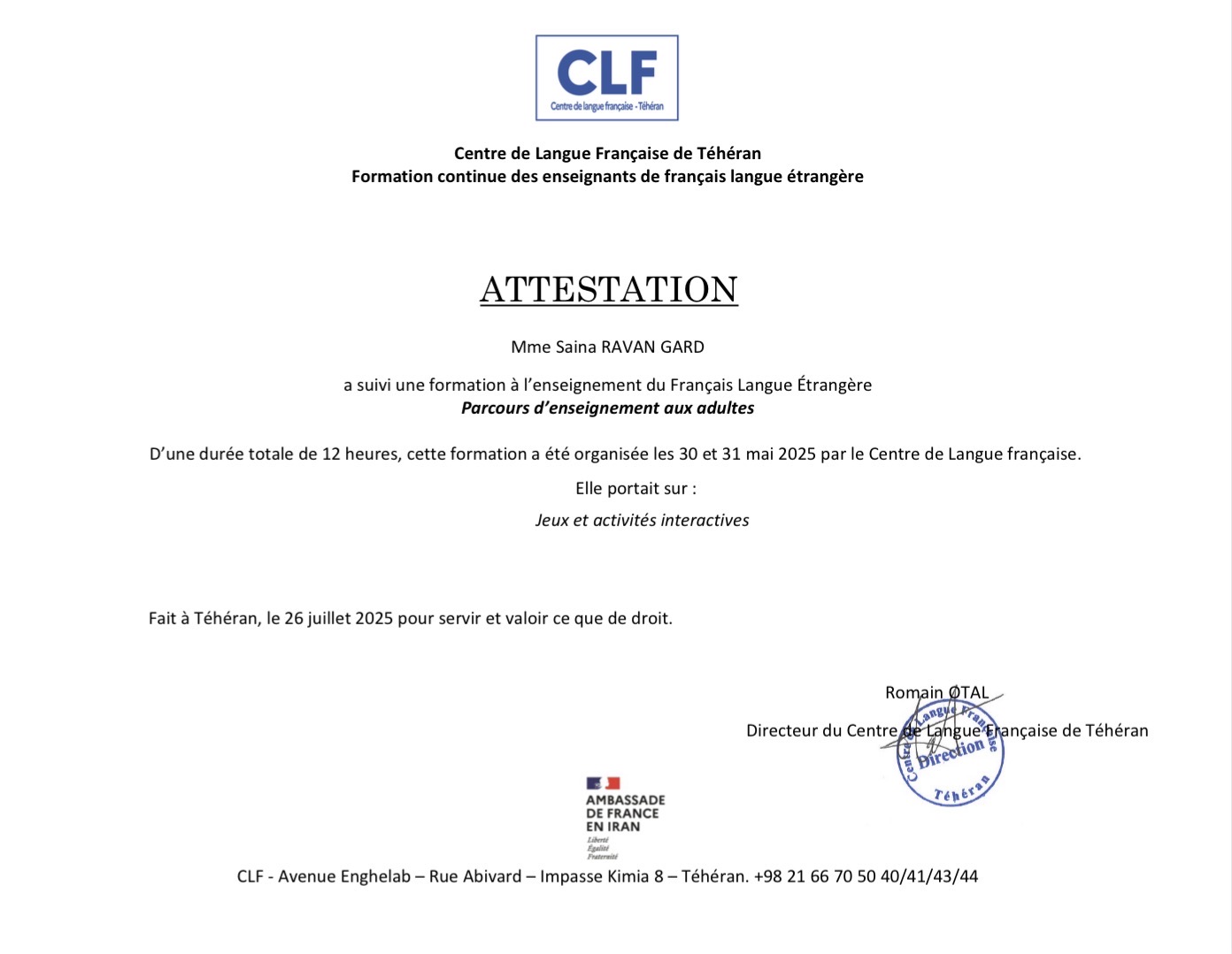 Interactive Games and Activities in the FLE Classroom certificate