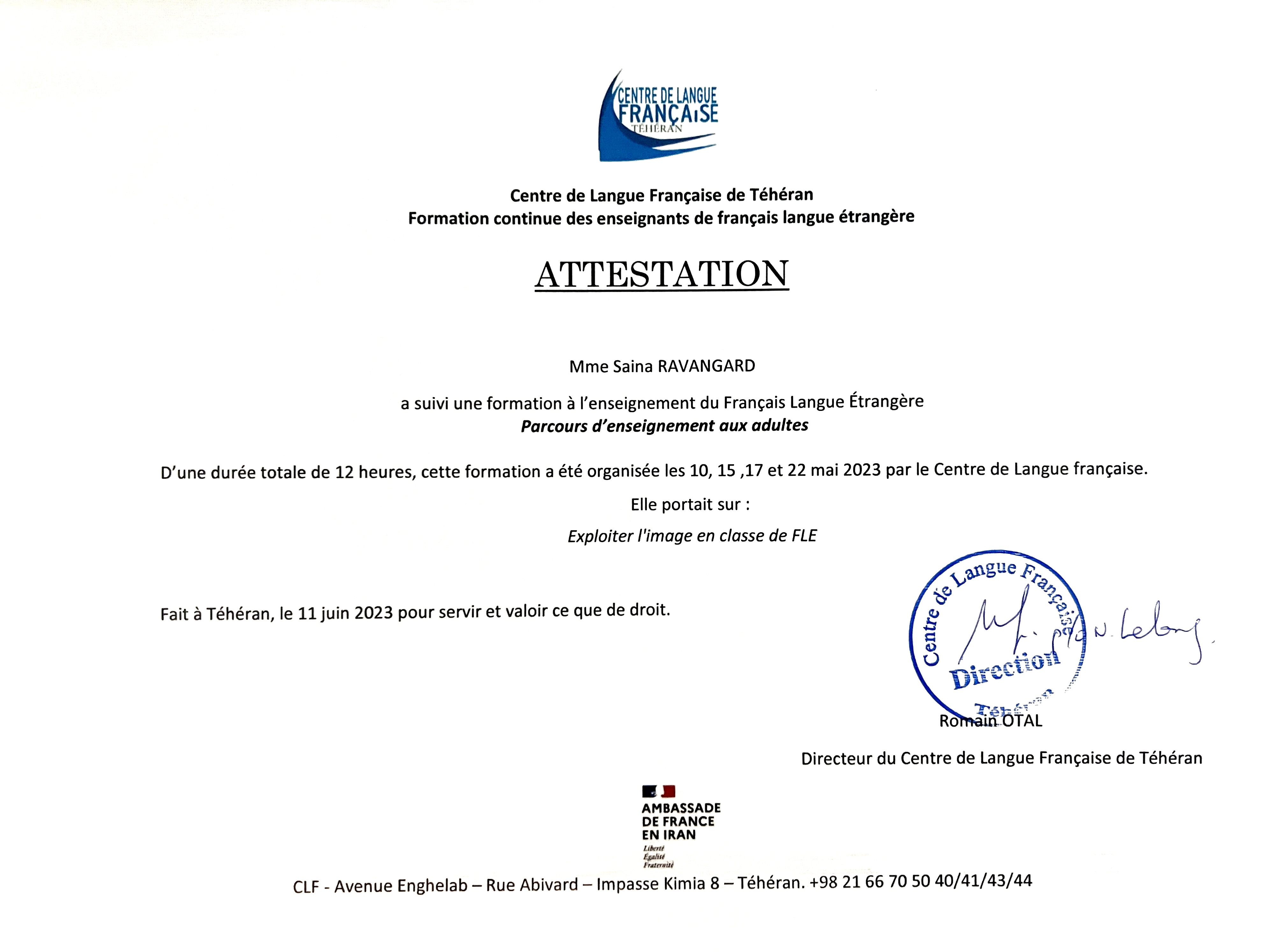 Using Images in the French Classroom certificate