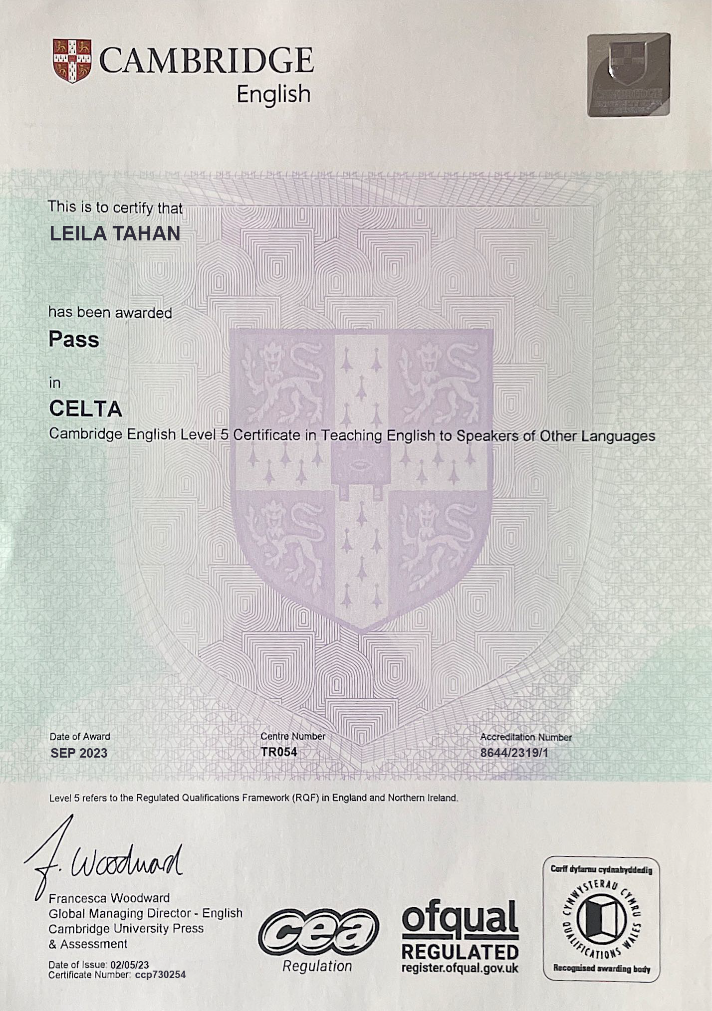 CELTA certificate