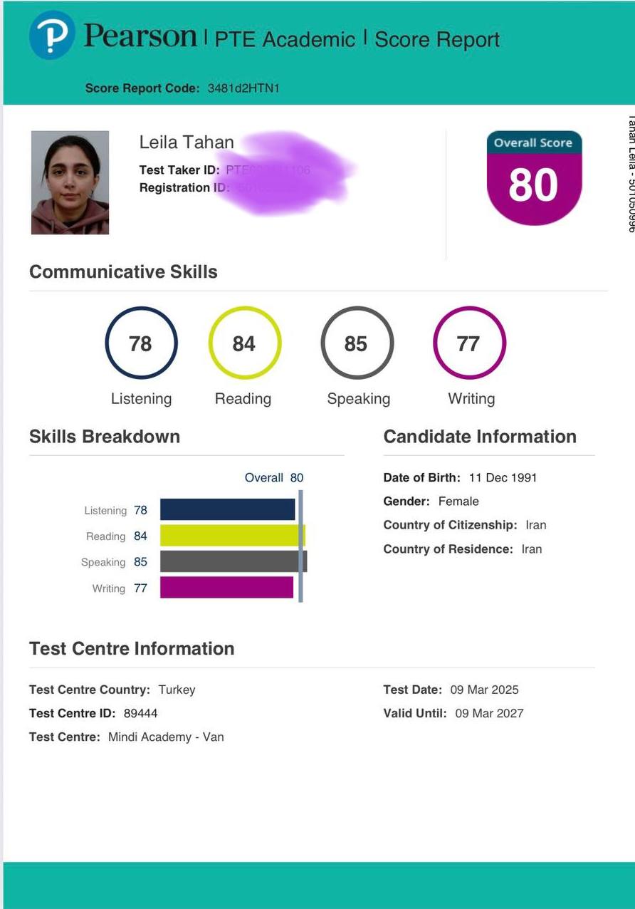 PTE Academic certificate