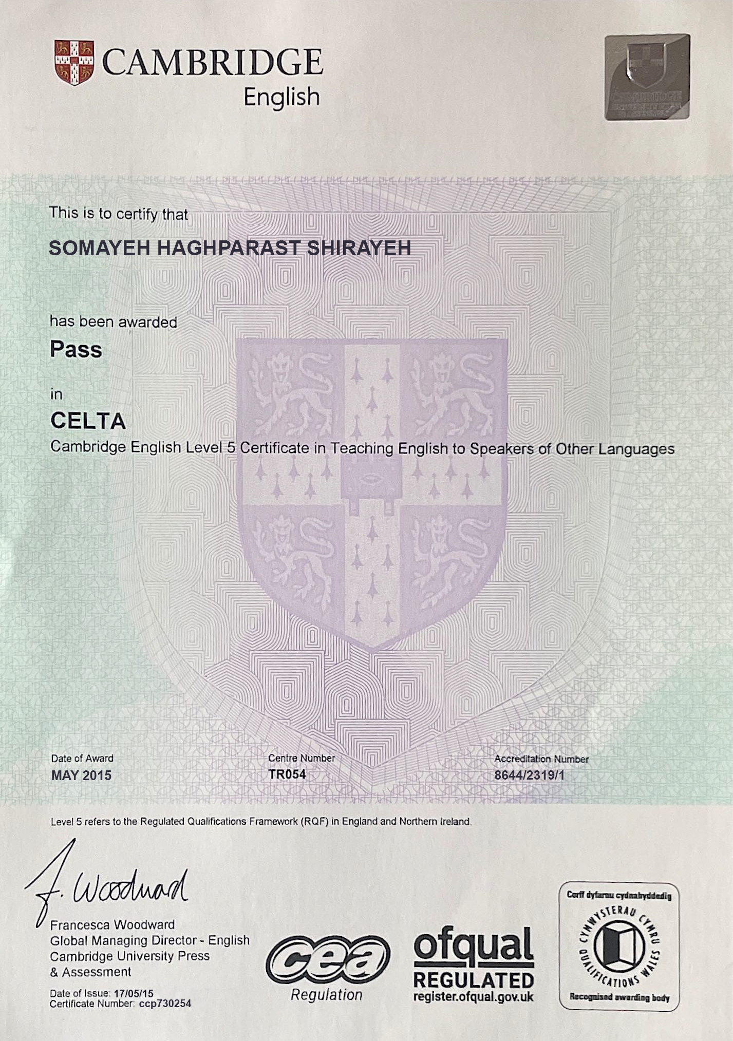 CELTA certificate
