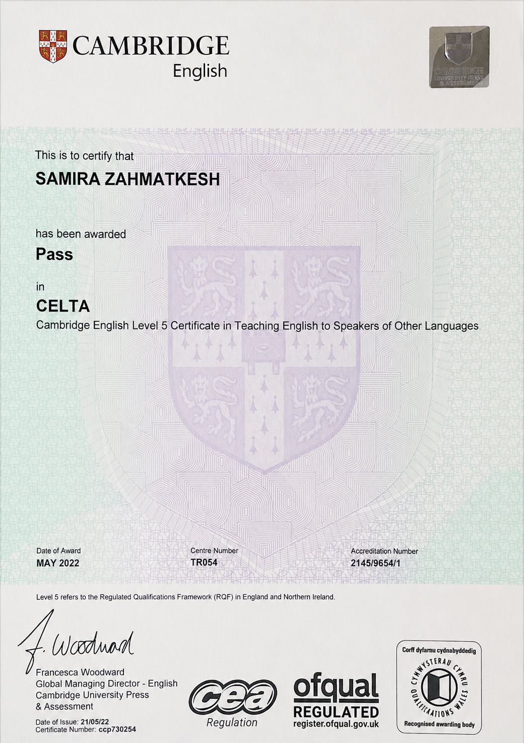 CELTA certificate