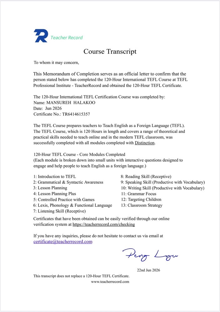 TEFL certificate