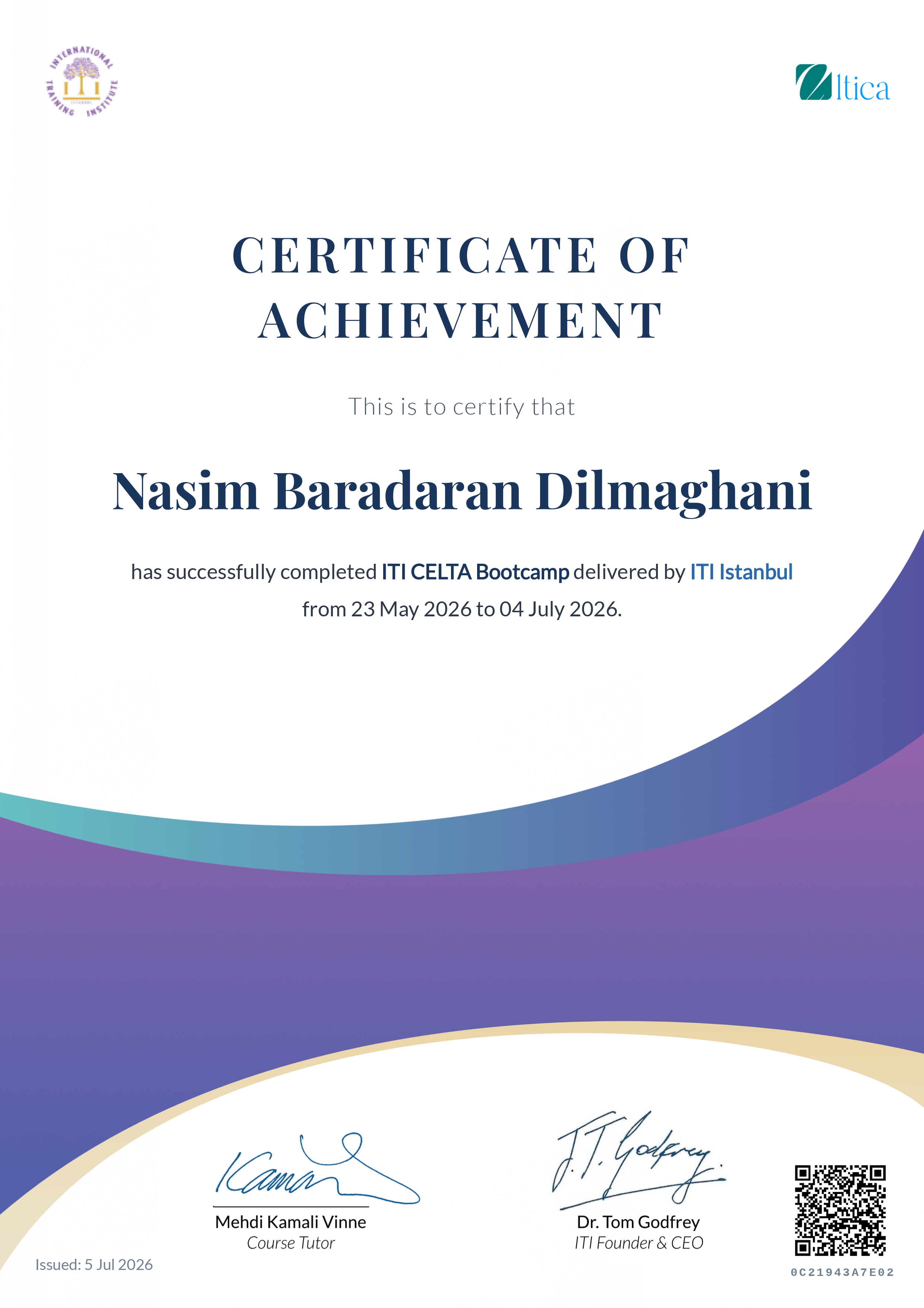 CELTA Bootcamp certificate