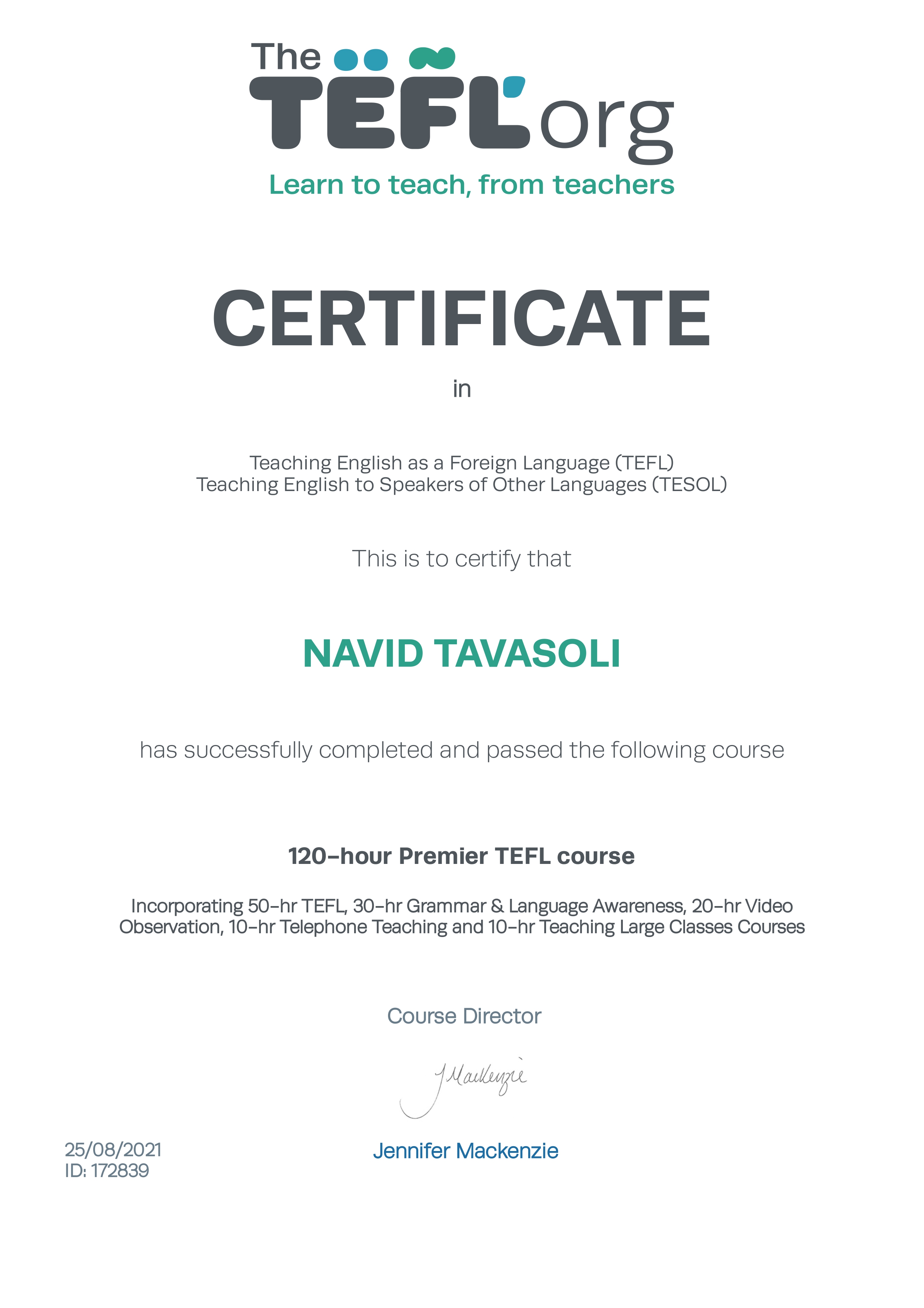 TEFL certificate