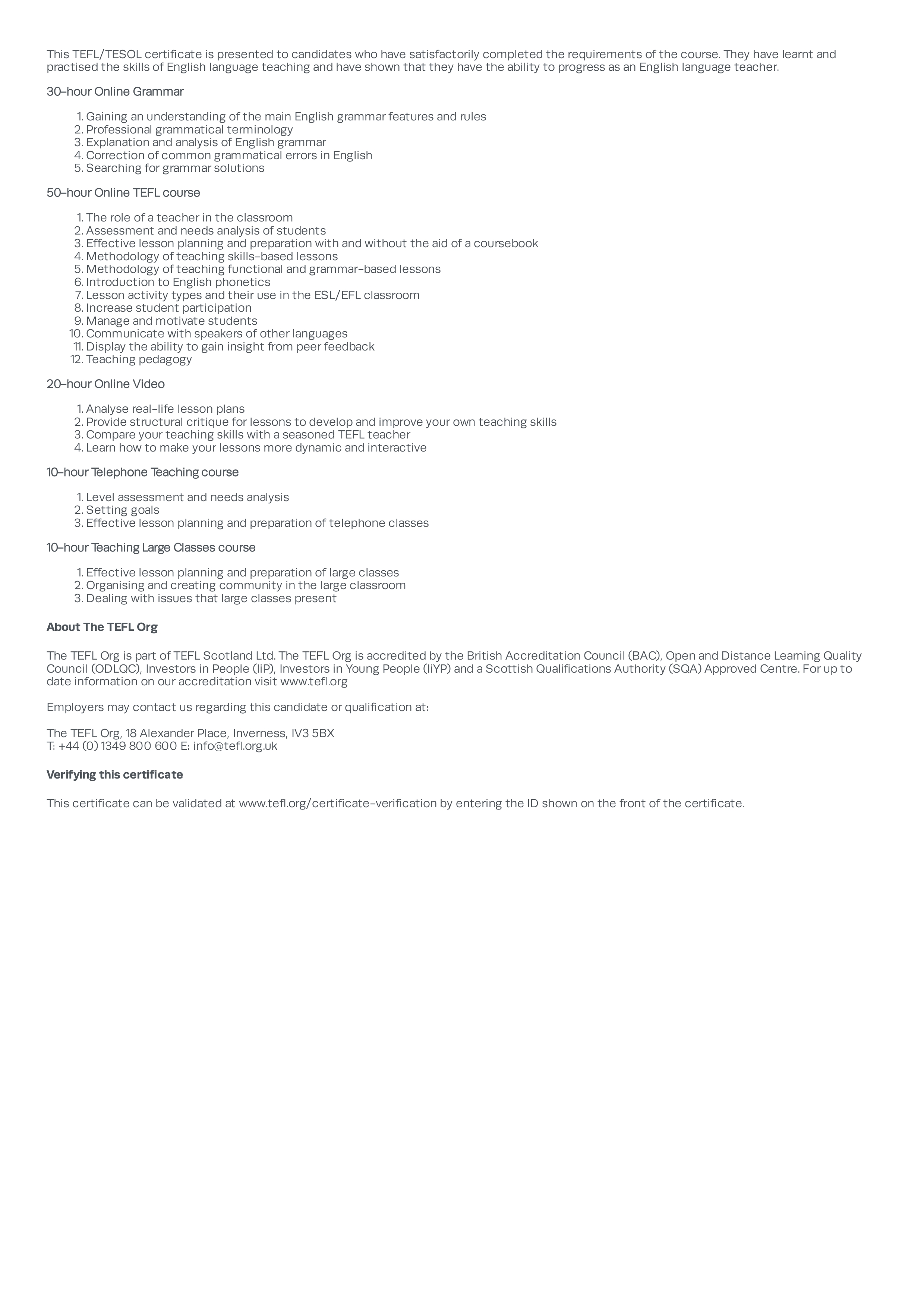 TESOL certificate