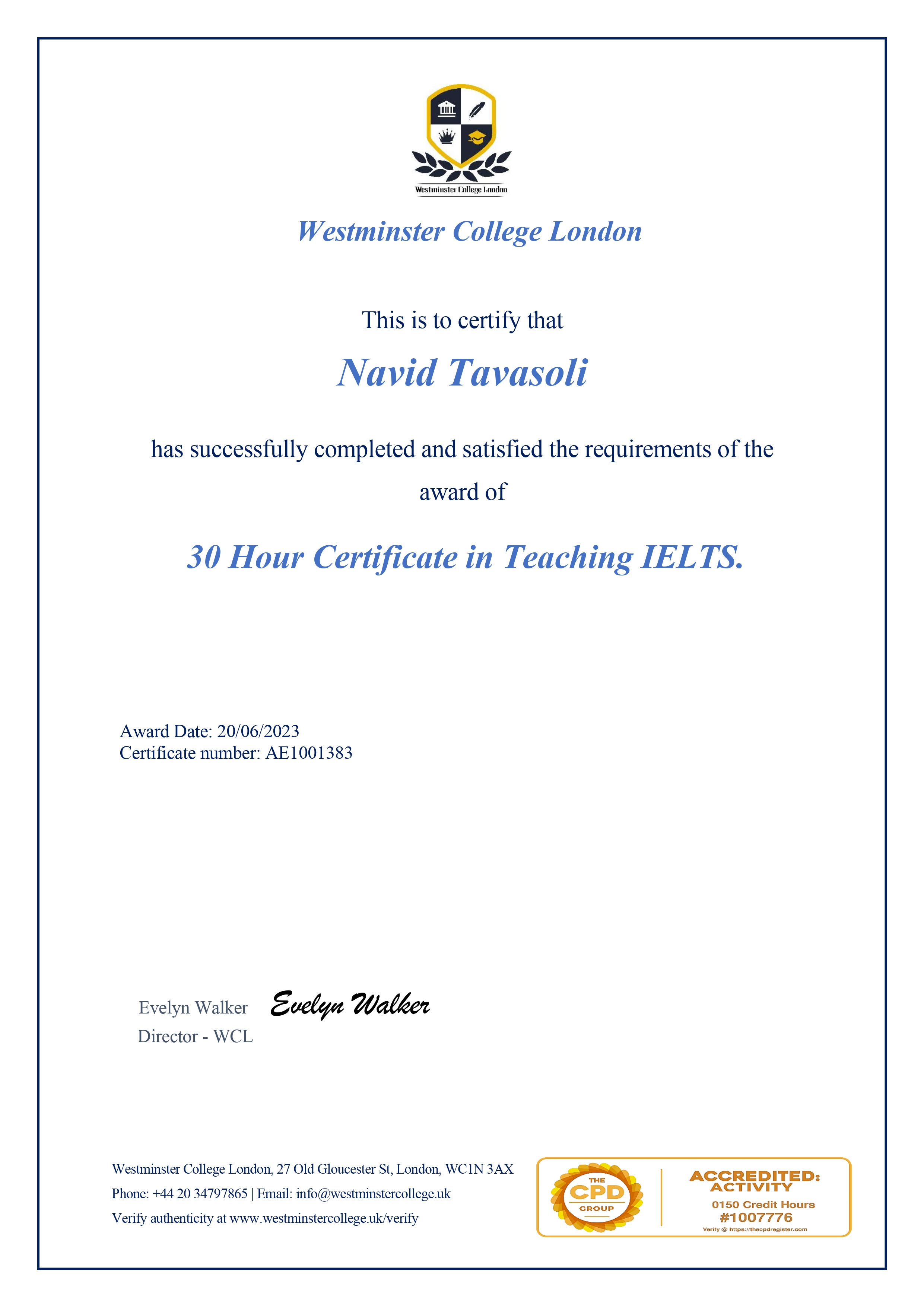 Certificate in Teaching IELTS certificate