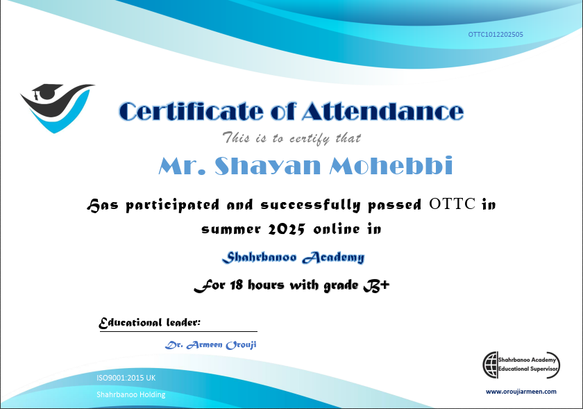 TTC(Shahrbanoo) certificate