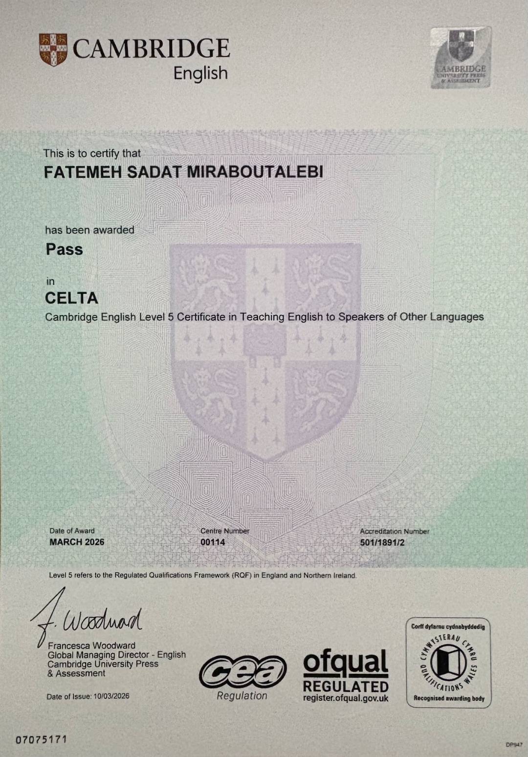 CELTA certificate