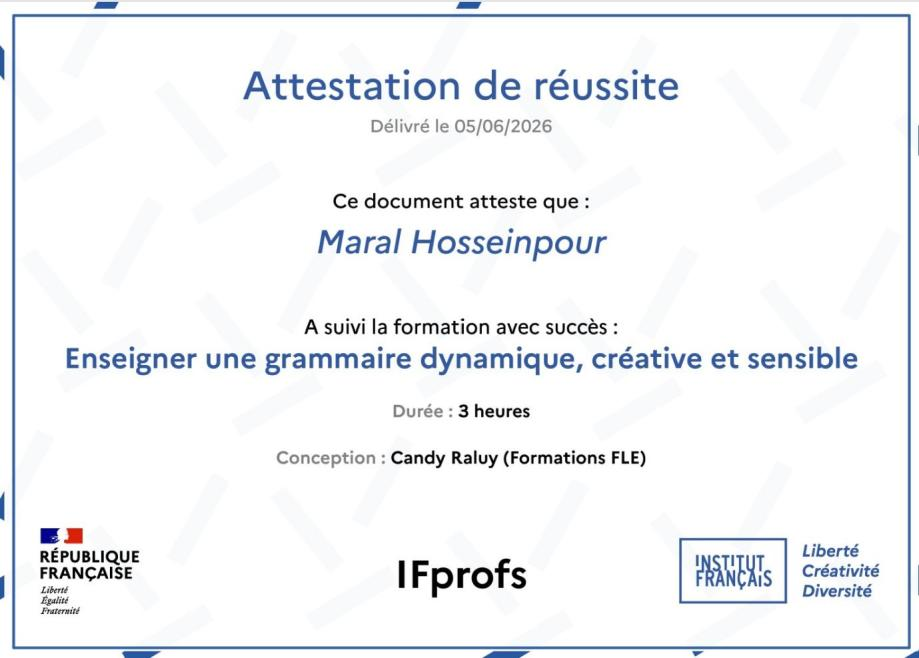 Enseigner une grammaire dynamique, créative et sensible certificate