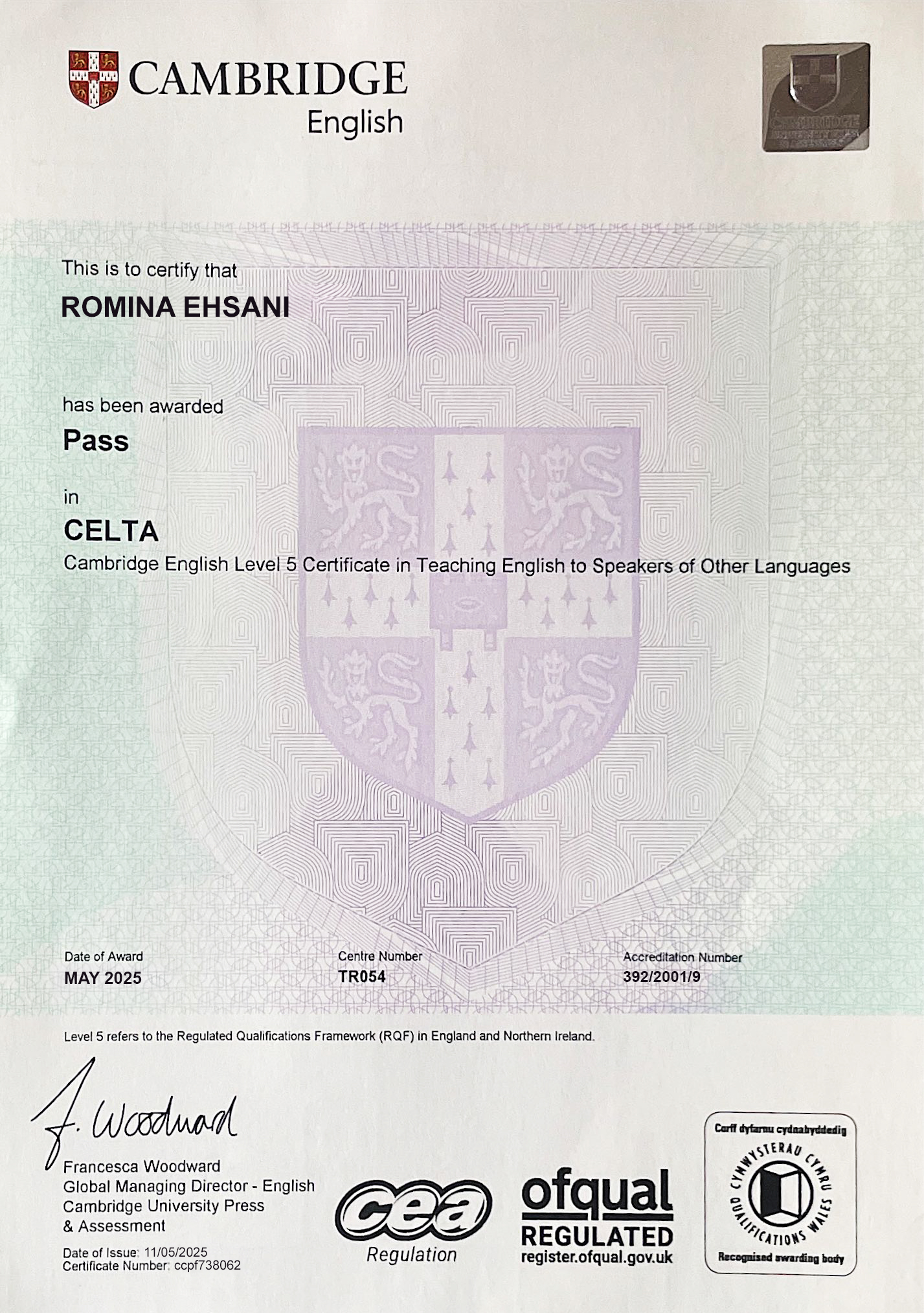 CELTA certificate