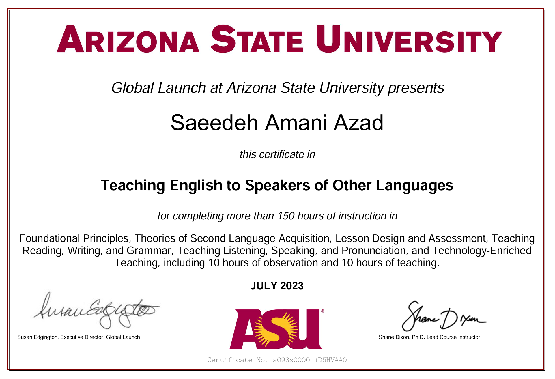 TESOL certificate