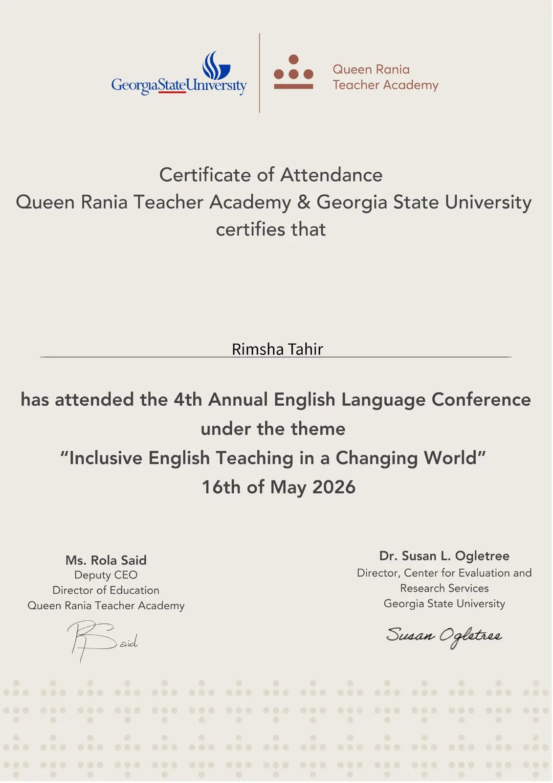 International Conference certificate