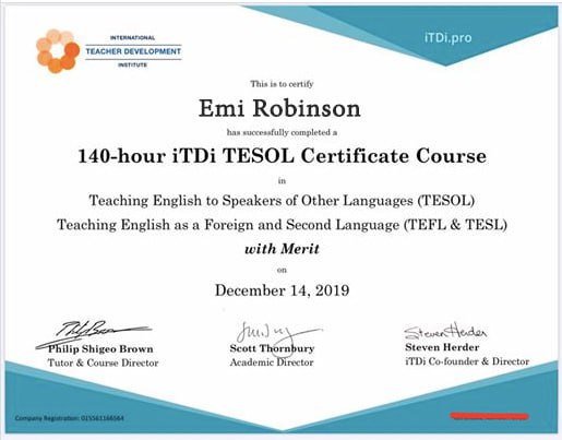 TESOL (Teaching English to Speakers of Other Languages) certificate