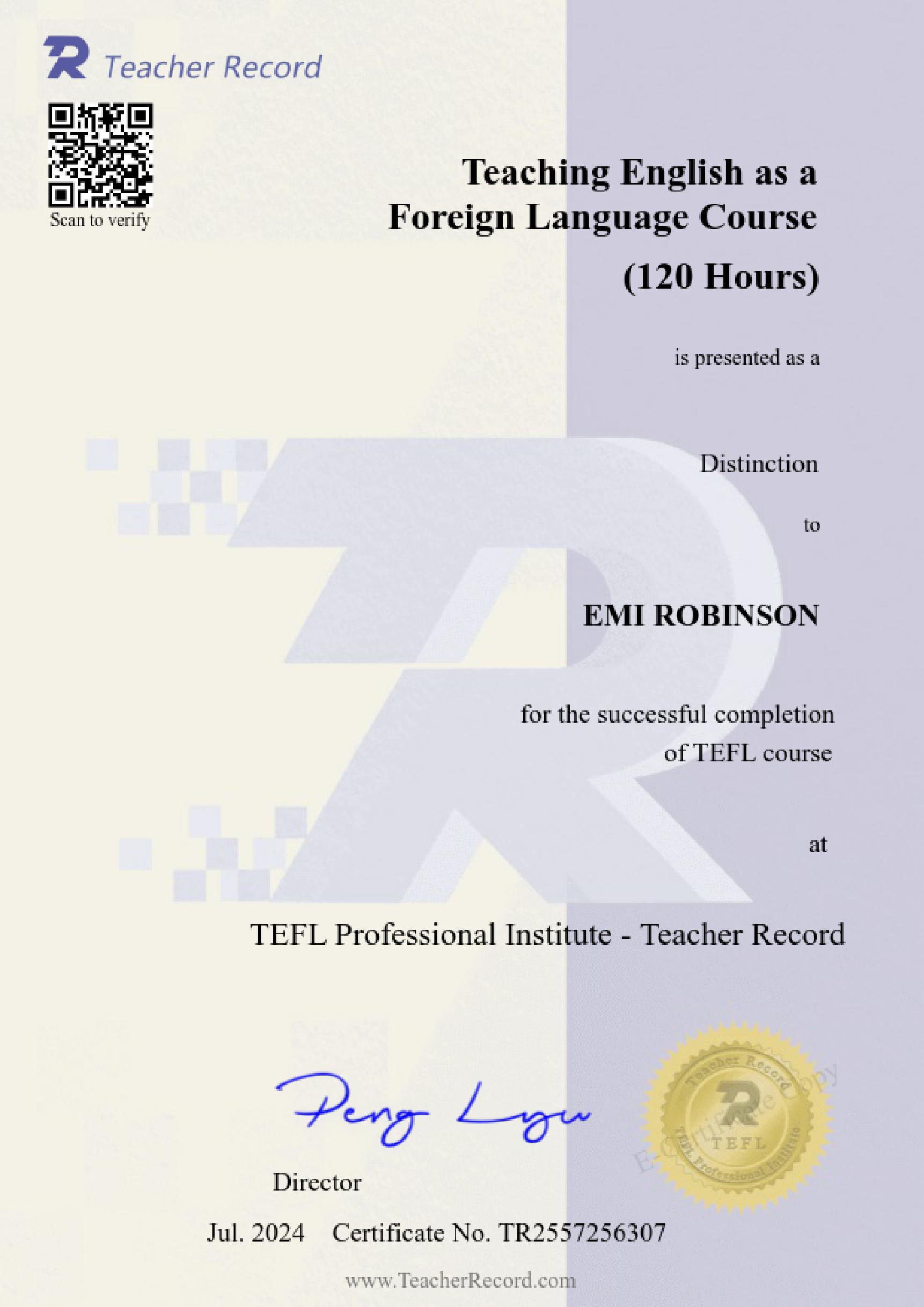 TEFL (Teaching English as a Foreign Language) certificate