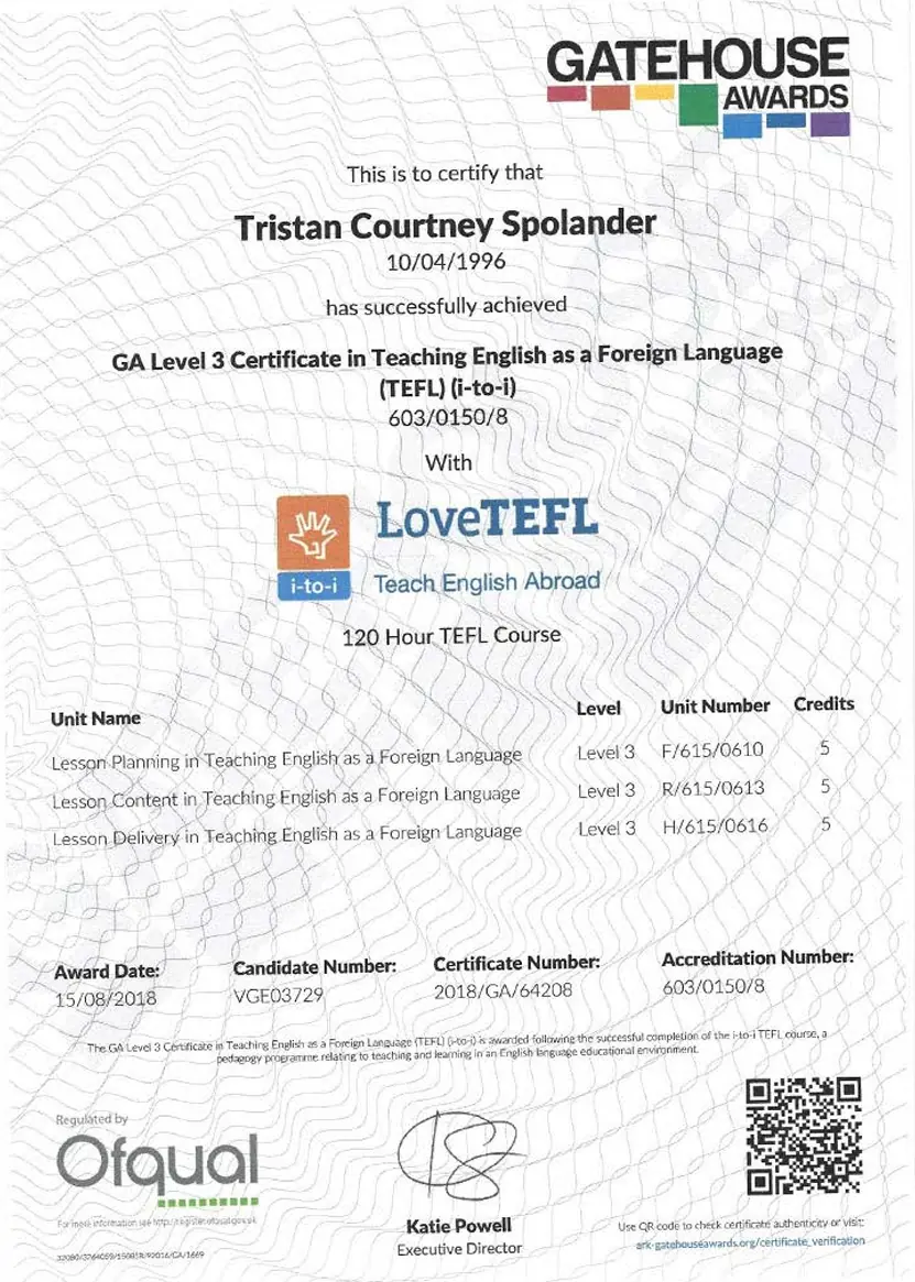 TEFL 120 hour certificate