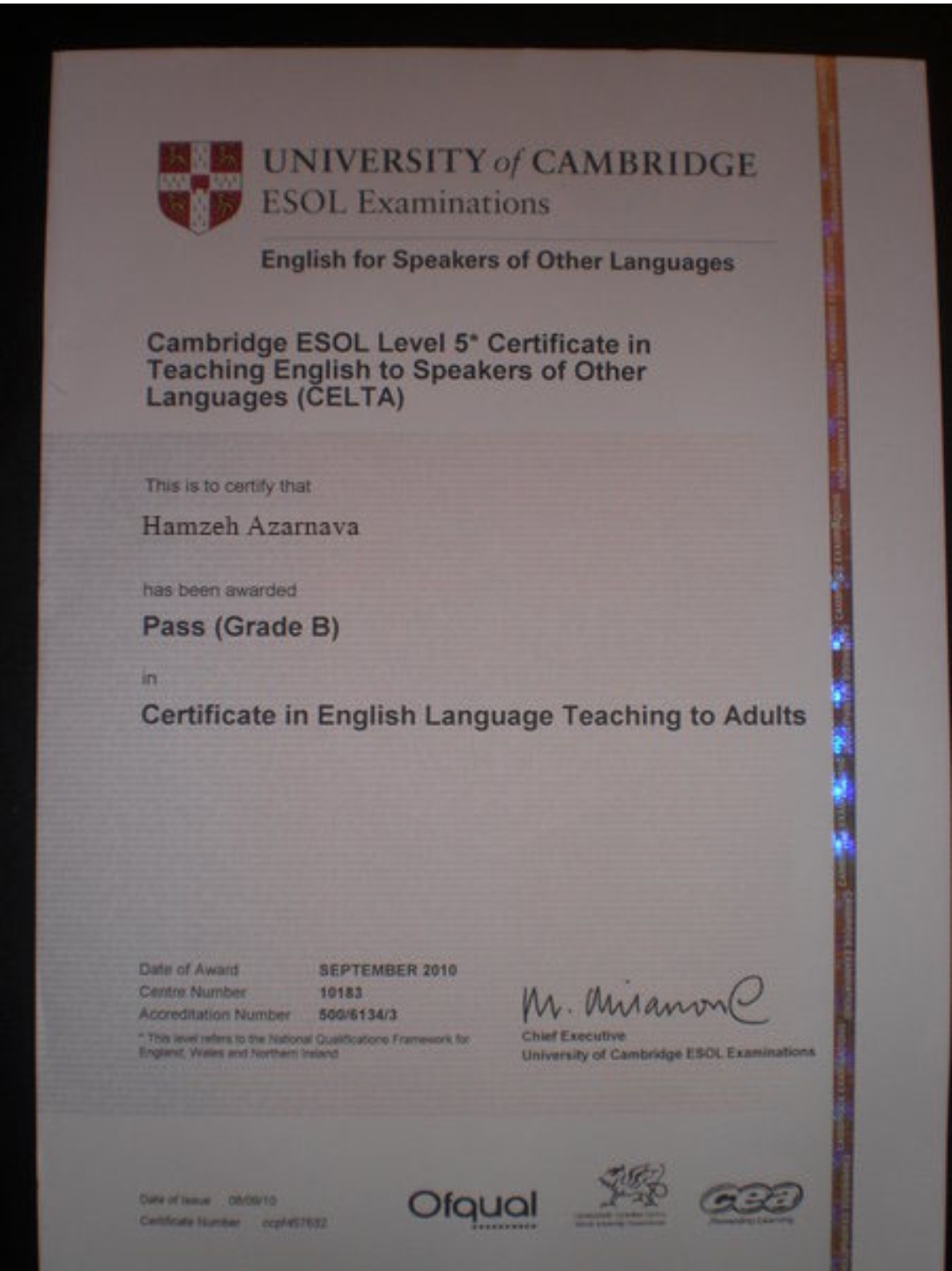 CELTA certificate