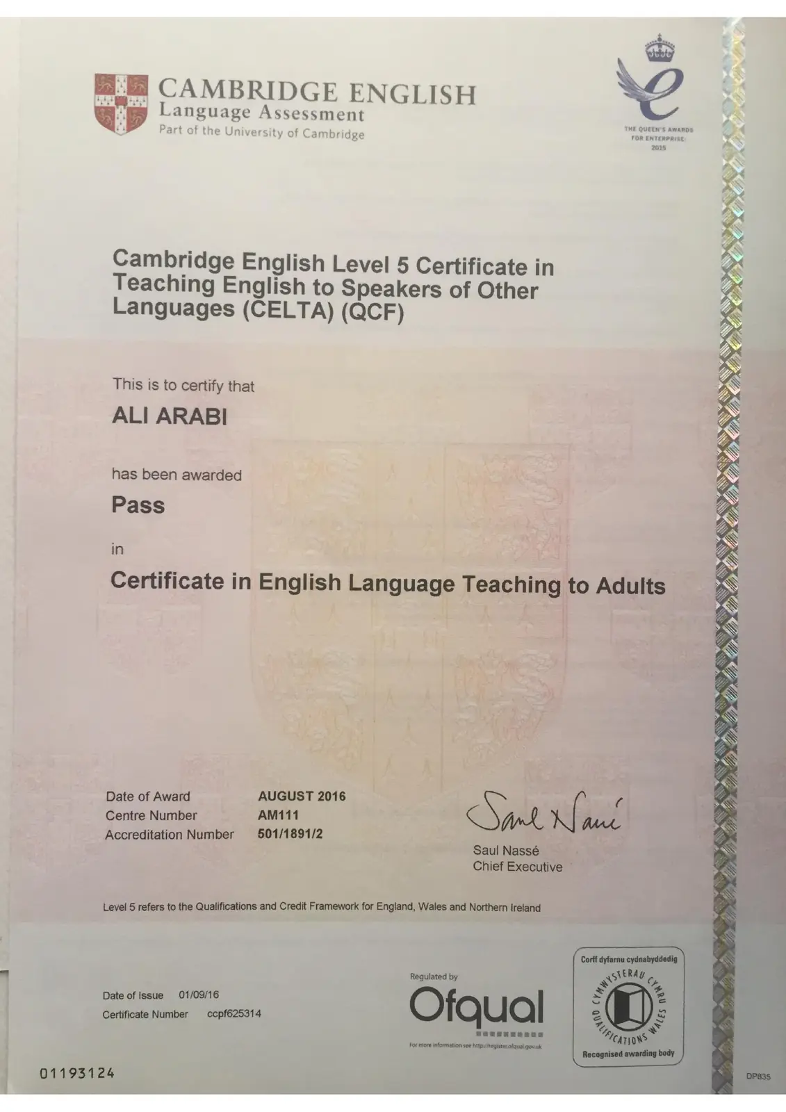 CELTA certificate