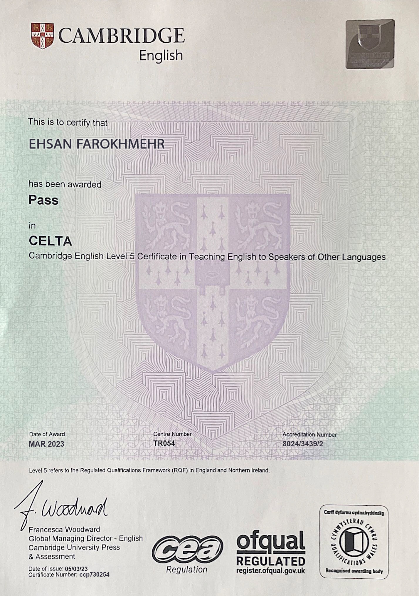 CELTA certificate