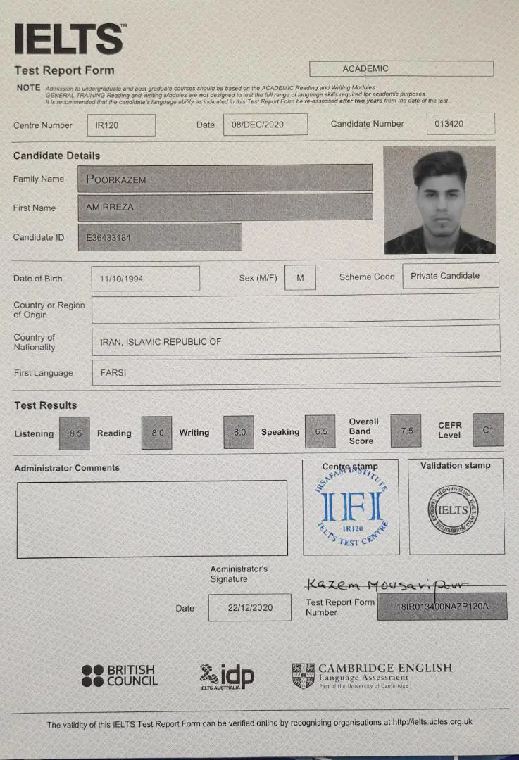IELTS certificate