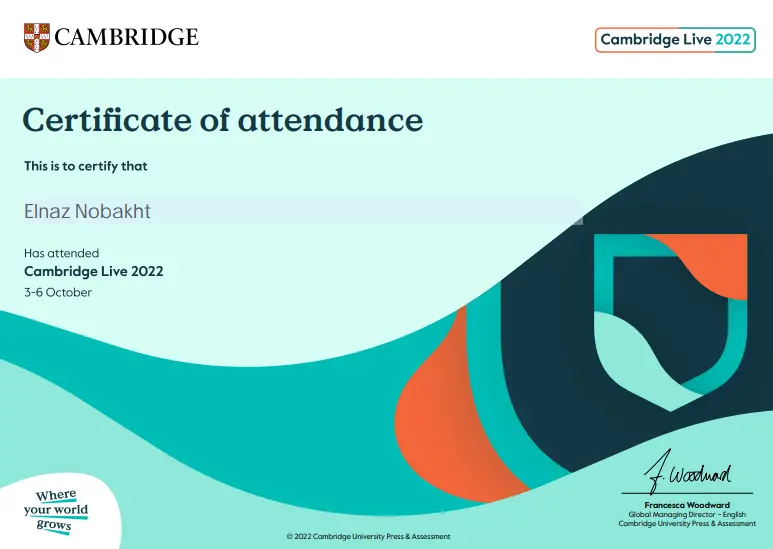 Cambridge Certification certificate